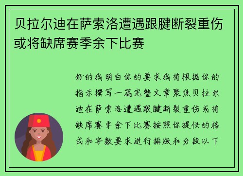 贝拉尔迪在萨索洛遭遇跟腱断裂重伤或将缺席赛季余下比赛