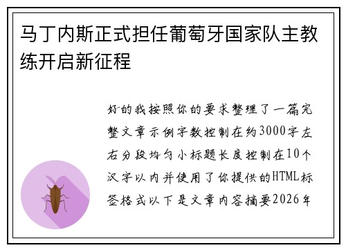 马丁内斯正式担任葡萄牙国家队主教练开启新征程